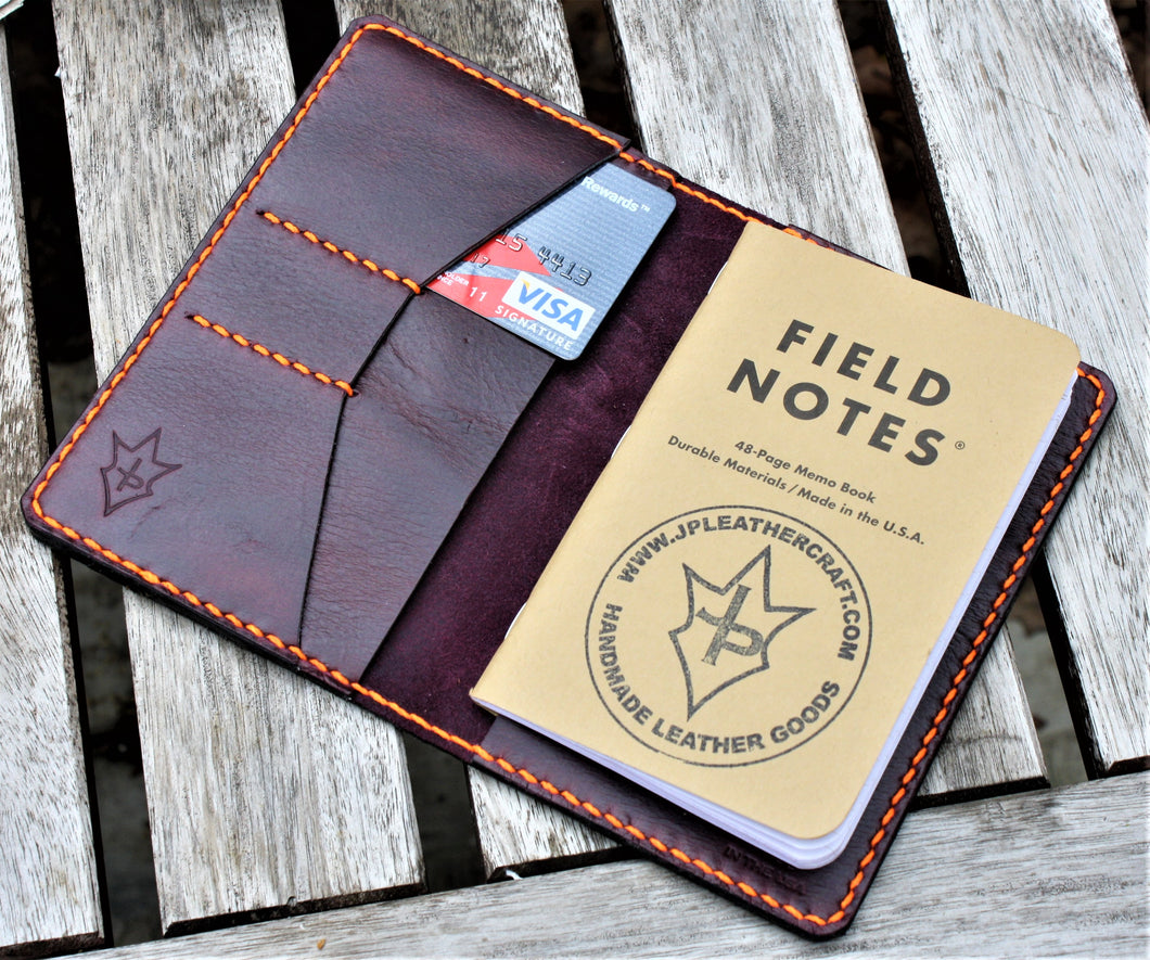 Funda hecha a mano para billetera de tarjeta de notas de campo SCRIBO Horween Leather Purple Cavalier