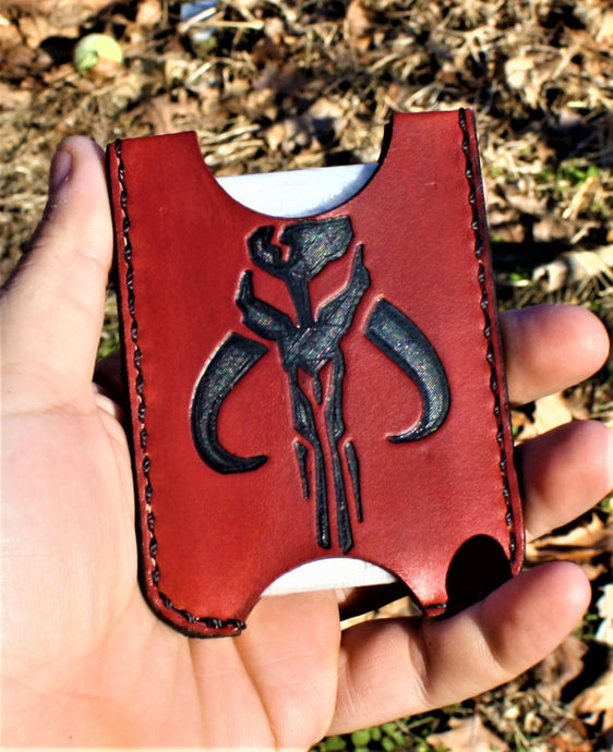 Handmade Leather Minimalist Wallet MINUS Red Mandalorian Boba Fett