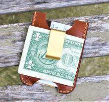 Cartera minimalista de cuero hecha a mano MINUS Wickett y Craig Buck Brown Harness Money Clip