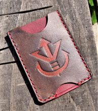 Cartera minimalista de cuero hecha a mano MINUS Red Grey Dragon Ball Saiyan Royal Crest Vegeta