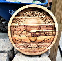 Valet Catchall Dump Tray 3D wood carving 2nd Amendment Acacia wood 12 inch