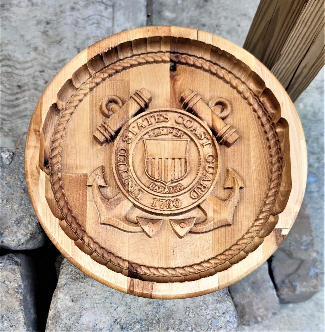 Coast Guard Military Valet 3D carve Wood Catchall Tray Dump Cellphone Keys Cady Baltic Birch Natural