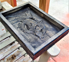 Dragon Skull Valet 3D carve Wood Catchall Tray Dump Cellphone Keys Cady Black Maple