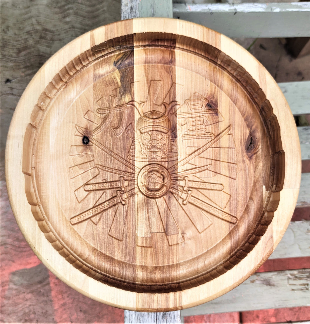 Samurai Valet 3D carve Wood Catchall Tray Dump Cellphone Keys Cady Baltic Birch Natural