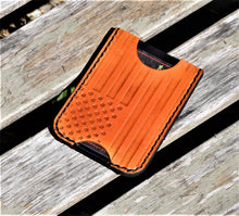 Handmade Leather Minimalist Wallet MINUS Saddle Tan American Flag USA