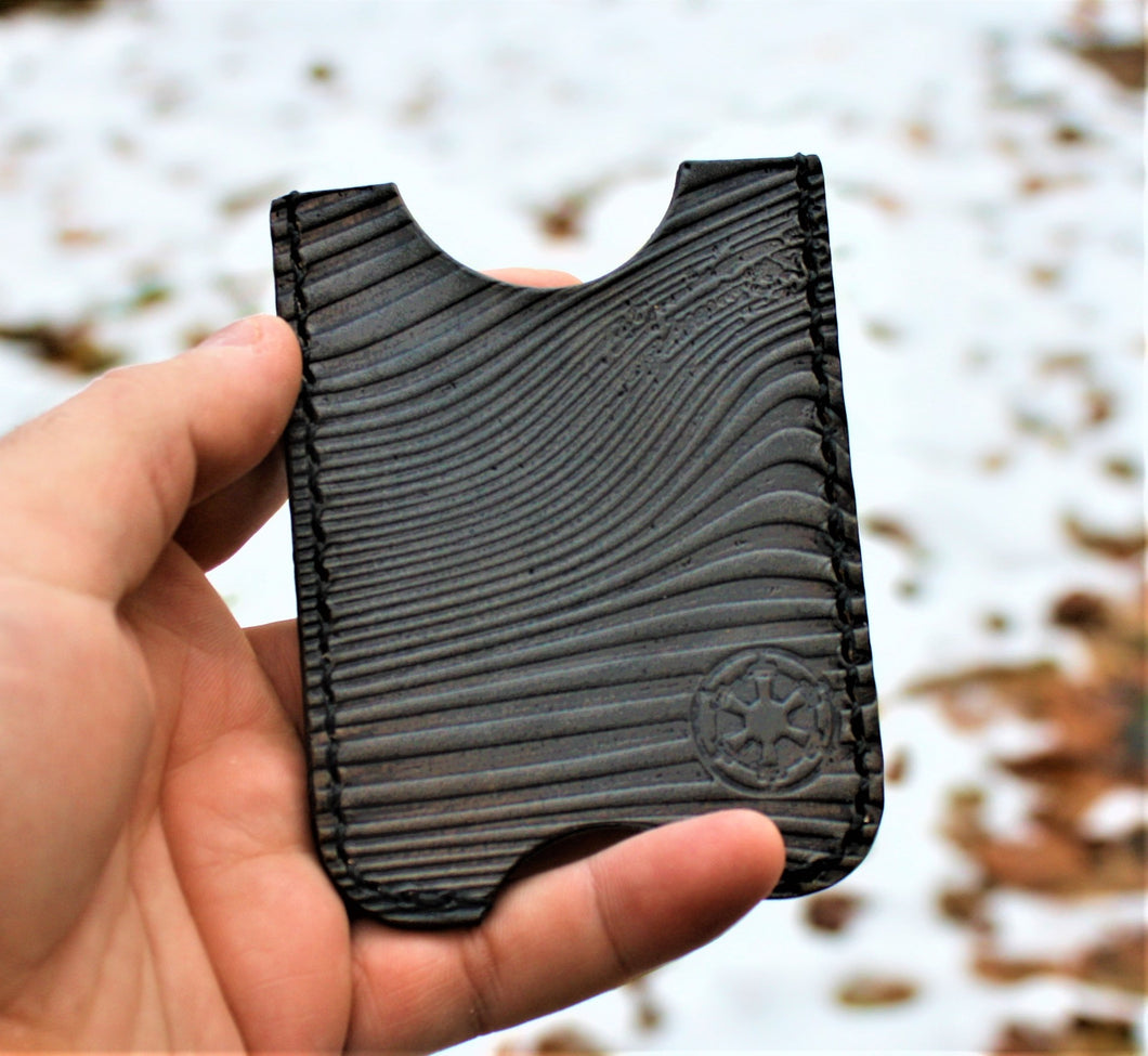 Handmade Leather Minimalist Wallet MINUS Gray The Mandalorian Beskar Steel Bar