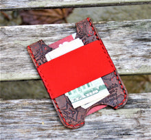 Handmade Leather Minimalist Wallet MINUS Brown Red Zombie Skulls