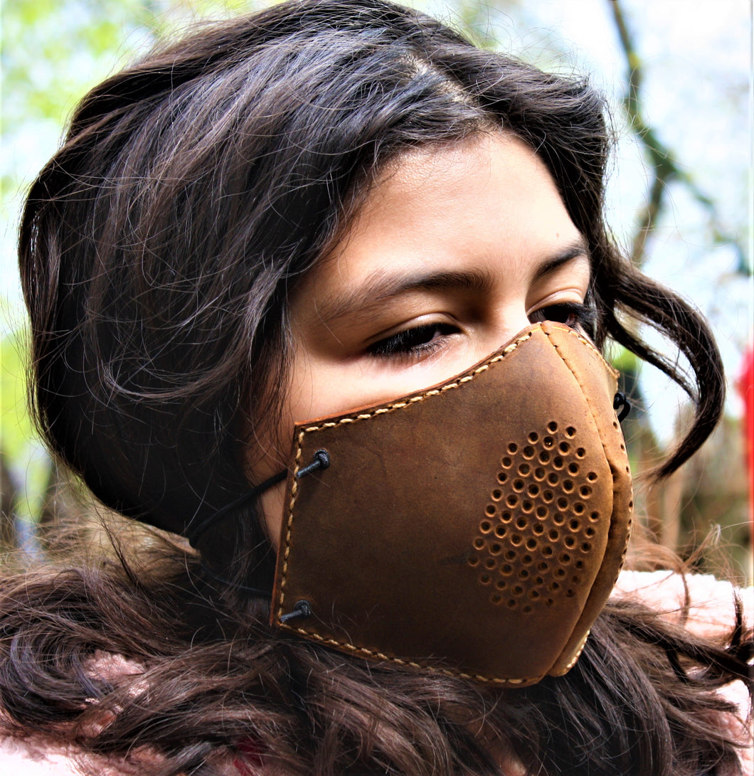 JP Leathercraft máscara facial hecha a mano, máscara protectora con filtros, protector facial, Sunset Oil Tan