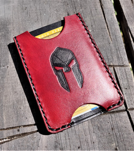 Handmade Leather Minimalist Wallet MINUS Heathen Black Red Spartan