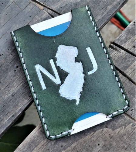 Handmade Leather Minimalist Wallet MINUS Green White NJ New Jersey