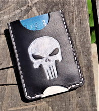 Handmade Leather Minimalist Wallet MINUS Black White Punisher