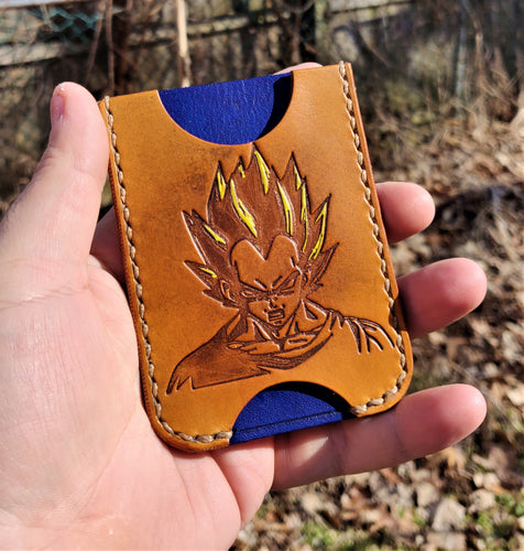 Handmade Leather Minimalist Wallet MINUS Tan Vegeta Dragon Ball