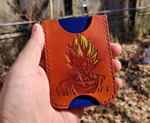 Handmade Leather Minimalist Wallet MINUS Saddle Tan Goku Dragon Ball