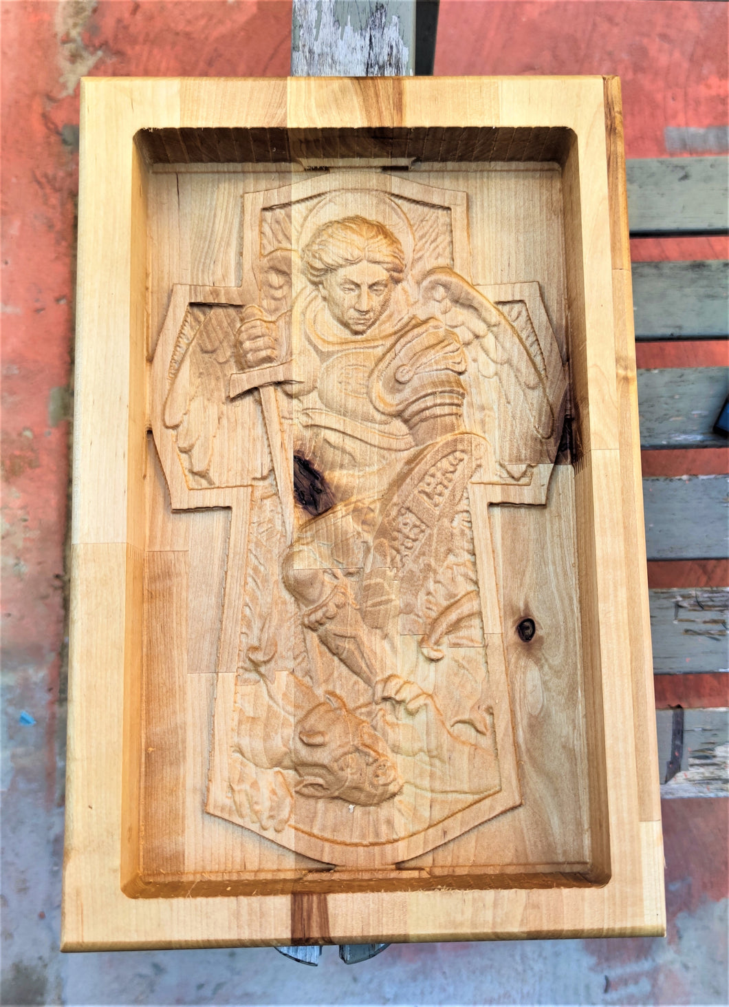 Archangel Gabriel Valet 3D carve Wood Catchall Tray Dump Cellphone Keys Cady Baltic Birch Natural