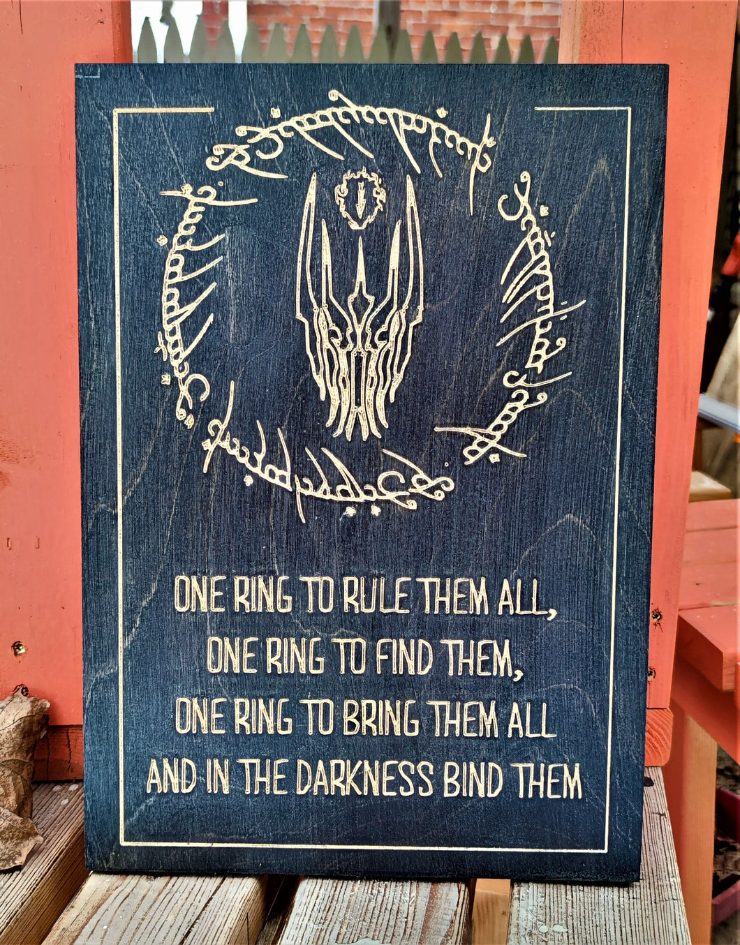 Lord of the Rings LOTR Sauron One Ring Inscription Carve Wood Sign Wall Art Man Cave Norse